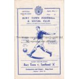 SOUTHEND UNITED Programme for the A team away Eastern Counties League match v Bury Town 14/4/1962,