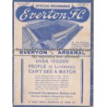 EVERTON V ARSENAL 1937 Programme for the League match at Everton 28/8/1937, tiny paper loss from