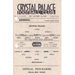 CRYSTAL PALACE V ARSENAL 1942 Single sheet programme for the FL South match at Palace 31/10/1942,