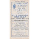 WIMBLEDON Single sheet programme for the home Isthmian League v. Ilford 24/9/1932, slightly creased.