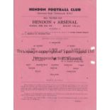 ARSENAL Single sheet programme for the away Will Mather Cup match v Hendon 29/4/1957, horizontal