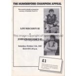 GEORGE BEST Programme for Lou Macari's XI v John Francombe XI 11/10/1987 at Swindon Town FC with
