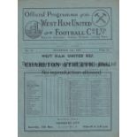 WEST HAM UNITED Programme for the home London Combination match v. Charlton Athletic 6/11/1937,