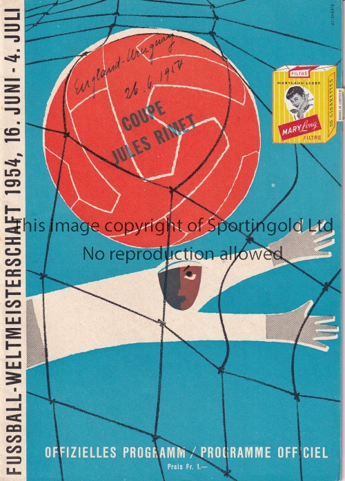 WORLD CUP 1954 Programme England v Uruguay 26/6/1954 World Cup Quarter Final in Basel. Match and