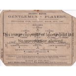 GENTLEMEN V PLAYERS 1886 AT KENNINGTON OVAL Single card programme for the Charity Match on 20/3/