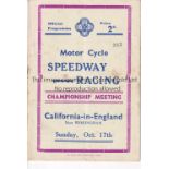 SPEEDWAY AT CALIFORNIA-IN-ENGLAND 1937 Programme for the meeting 17/10/1937 near Wokingham,