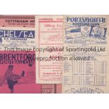 ARSENAL Eight away programmes for season 1946/7 v. Portsmouth, Liverpool score on cover, fold and