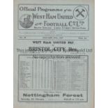 WEST HAM UNITED Programme for the home London Combination match v. Bristol City 30/1/1937, very