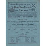 WEST HAM Single sheet programme for the home match v Manchester City 5/10/1946. Horizontal fold.