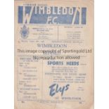 WIMBLEDON Single sheet programme for the home Isthmian League v. Ilford 28/8/1948, slightly