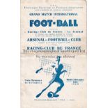 RACING PARIS V ARSENAL 1930 Programme for the Friendly match in Paris 11/11/1930, 8 page fold-out