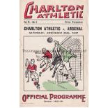 CHARLTON ATH. V ARSENAL 1937 Programme for the League match at Charlton 20/11/1937, very slight