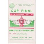 F.A. IRELAND CUP FINAL 1956 Programme for Cork Athletic v Shamrock Rovers 29/4/1956, neat writing