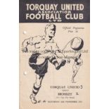 TORQUAY UNITED V BROMLEY 1951 FA CUP Programme for the FA Cup tie at Torquay 24/11/1951, punched