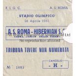 1960/61 INTER CITIES FAIRS CUP SEMI-FINAL Roma v Hibernian played 26/4/1961 at the Stadio