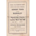 GRIMSBY TOWN V BURNLEY 1945 Programme for the FL North match at Grimsby 23/3/1946, slight horizontal