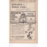 NORTHAMPTON Programme Northampton Town Reserves v Portsmouth Reserves 14/11/1936. Lacks staples.