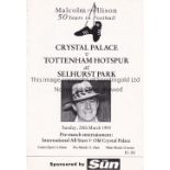 GEORGE BEST Programme for Malcom Allison 50 Years in Football at Crystal Palace FC 28/3/1993 with