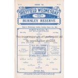 SHEFFIELD WEDNESDAY Ex-binder home programmes for the Reserve team match v. Burnley 11/3/1933.