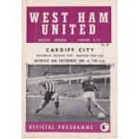 WEST HAM UNITED V CARDIFF CITY 1965 Programme for the League Cup semi-Final at West Ham 20/12/