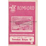 TOTTENHAM HOTSPUR Programme for the away ECL match v Romford 20/4/1961, slight vertical crease, team