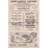 NEWCASTLE UNITED V SOUTHAMPTON 1947 Programme for the League match at Newcastle 15/2/1947, with 2