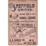 SHEFFIELD UNITED V ASTON VILLA 1898 Programme for the League match Sheffield 8/1/1898, ex-binder,