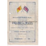 ENGLAND / WALES / LIVERPOOL Programme England v Wales at Anfield 16/9/1944. Folds. Punch holes but