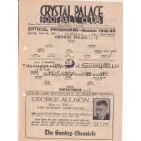 CRYSTAL PALACE V TOTTENHAM HOTSPUR 1945 Single sheet programme for the Friendly match at Palace 7/