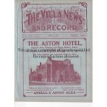 ASTON VILLA V ARSENAL 1922 Programme for the League match at Villa 18/3/1922, ex-binder. Generally