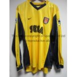 KANU ARSENAL SHIRT Player issue long sleeve yellow with blue and yellow sleeve shirt for 1999-2001