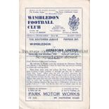 WIMBLEDON V HEREFORD UNITED 1965 Programme for the Southern League match at Wimbledon 2/10/1965,