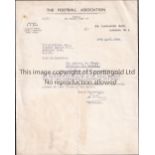 STANLEY ROUS FA A letter signed by Sir Stanley Rous dated 17/4/1936 on FA headed paper with