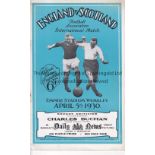 ENGLAND / SCOTLAND Programme England v Scotland at Wembley 5/4/1930. Very light staple rust. No