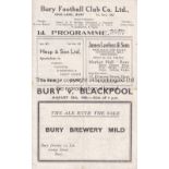 BURY V BLACKPOOL 1945 Programme for the match at Bury 25/8/1945, slightly creased. Generally good