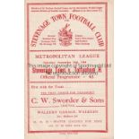 TOTTENHAM HOTSPUR Programme for the away Met. League match v Stevenage Town 26/9/1964. Good