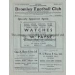 BROMLEY V READING 1947 FA CUP Programme for the Cup tie at Bromley in 47/8 season, very slight marks