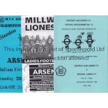 ARSENAL LADIES Seven away programmes for 1992/3 season v Wimbledon, District Line, Millwall,