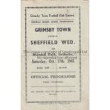 GRIMSBY TOWN V SHEFFIELD UNITED 1945 Programme for the FL North match at Grimsby 27/10/1945 slightly