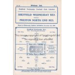 SHEFFIELD WEDNESDAY Ex-binder home programmes for the Reserve team match v. Preston North End 5/11/
