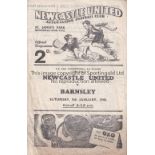 NEWCASTLE UNITED V BARNSLEY 1946 FA CUP Programme for the FA Cup match at Newcastle 5/1/1946,