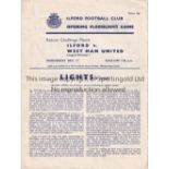 WEST HAM UNITED Programme for the away Friendly v. Ilford 12/12/1962, slightly creased. Generally