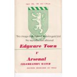 ARSENAL Programme for the away Friendly v. Edgware Town 29/8/1963, team changes. Generally good