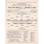 WEST HAM UNITED Single sheet programme for the Met. Lge. home match v Windsor & Eton 11/1/1958, very