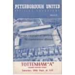 TOTTENHAM HOTSPUR Programme for the away ECL match v Peterborough United 28/9/1957. Good
