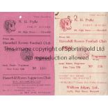 HAVERHILL ROVERS V BURY TOWN Two programmes with punched holes for matches played at Haverhill 2/