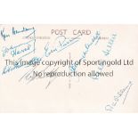 CHELSEA Postcard of the Chelsea 1954/55 Championship winning team signed on reverse by 8 players.