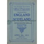 ENGLAND V SCOTLAND 1913 AT CHELSEA Programme for the International at Chelsea FC 5/4/1913, slight