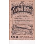 SHEFFIELD UNITED V ARSENAL 1912 Programme for the League match at Sheffield 21/9/1912, ex-binder.