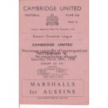 TOTTENHAM HOTSPUR Programme for the away ECL match v Cambridge United 29/3/1958. Generally good